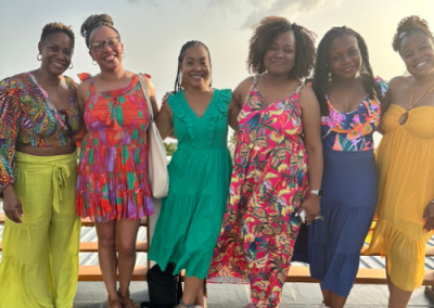 Guests gathered for a welcome dinner on the first evening of a wellness retreat in St. Lucia.