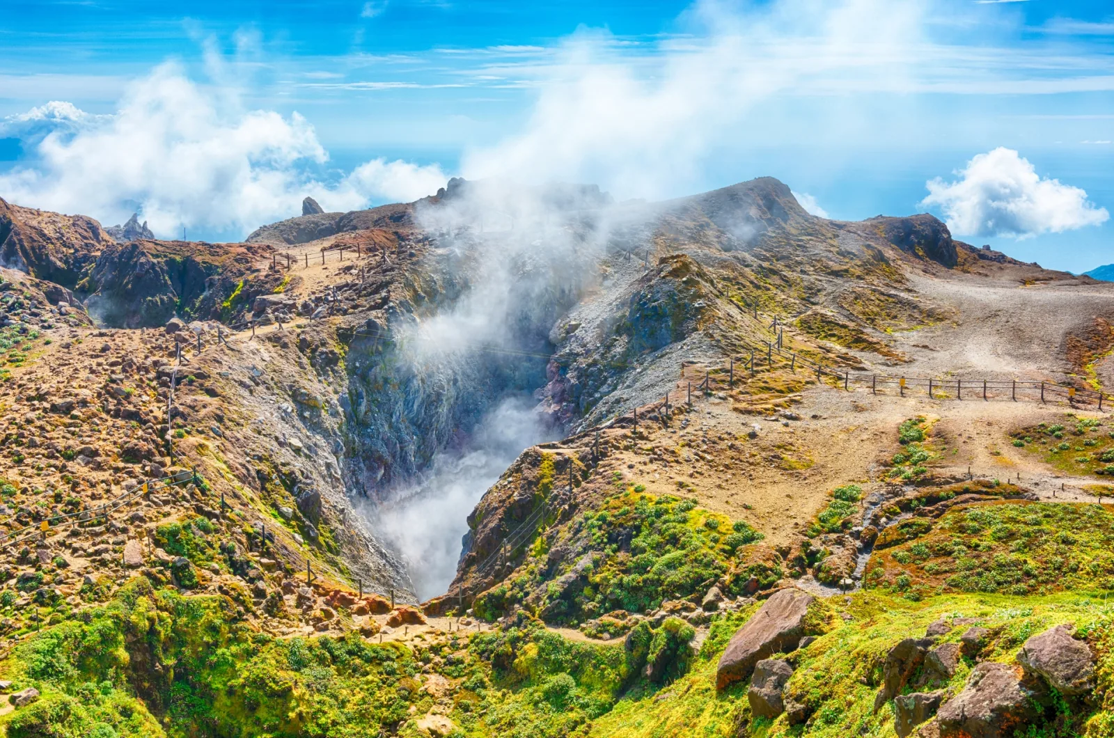 Steam rising from the volcanic crater at Sulphur Springs, Saint Lucia